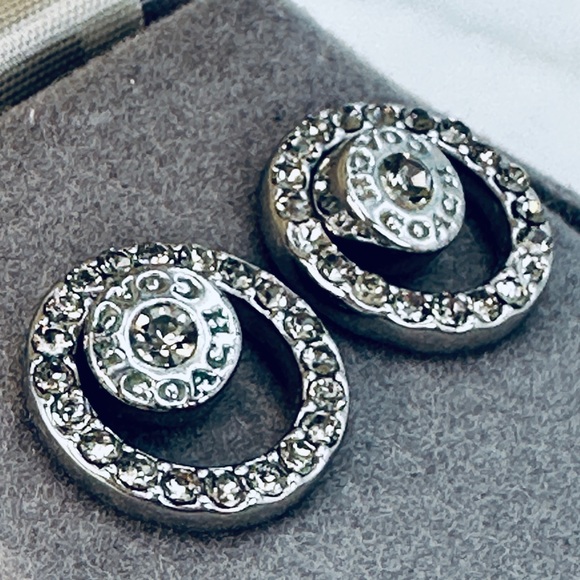 COACH Silver and Crystal Stud Earrings Open Circle Convertible Stud Signed Logo - Picture 1 of 8